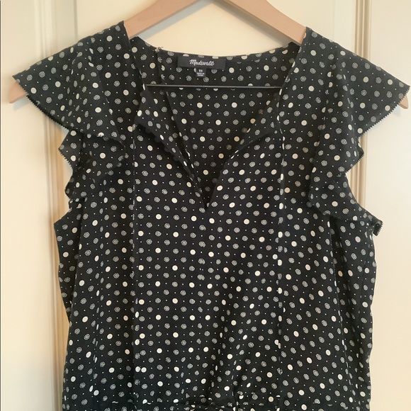 Madewell Silk Petalplay Romper Cutout Back Black Dotmix Size XS - Picture 4 of 6